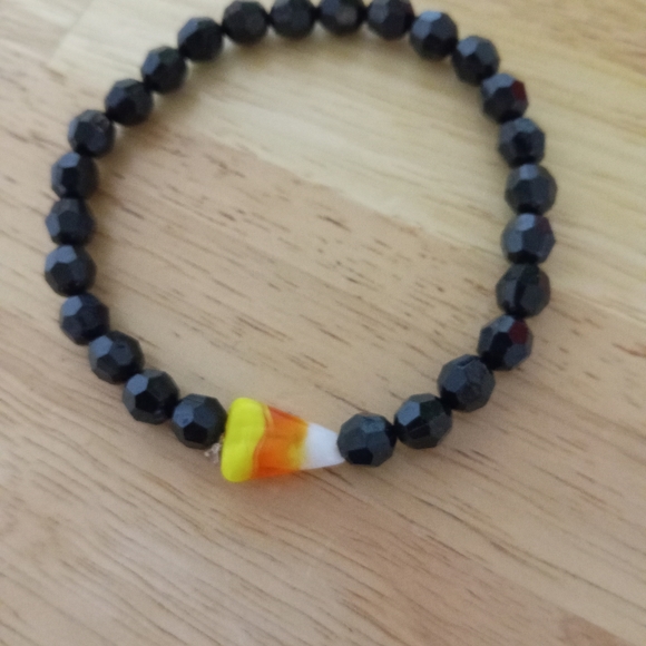 New blown glass candy corn beaded crystal bracelet hand crafted fall Halloween - Picture 6 of 6